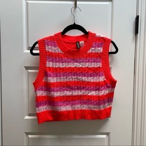 H&M NWT Sweater Vest Bright Orange and Pink Sz L